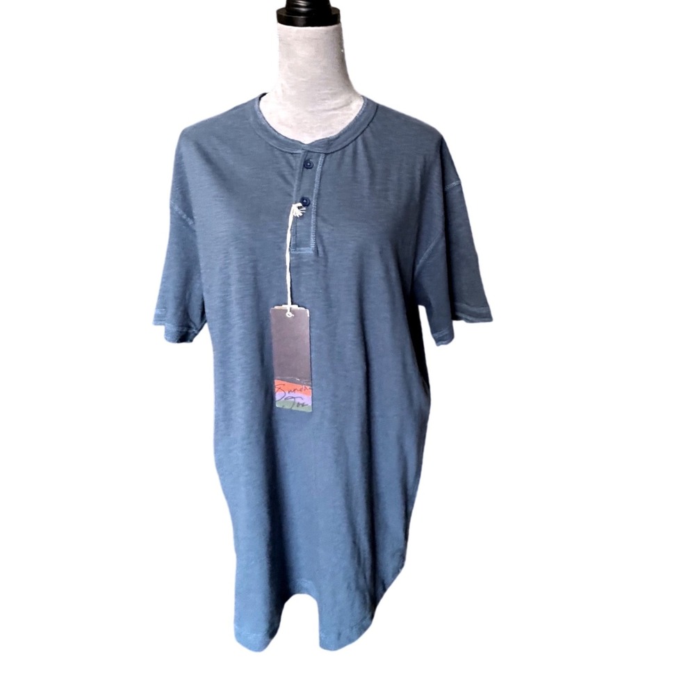 Sunday Joe Malibu Mens Large Slate Blue Short Sleeve Henley Shirt NWT Pre-Shrunk